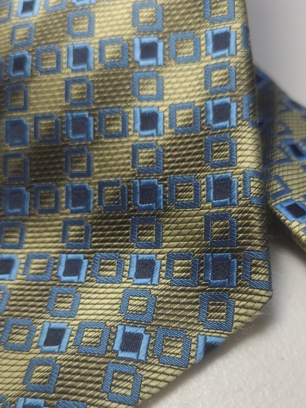 Jhane Barnes Blue and Gold Geometric Silk Tie